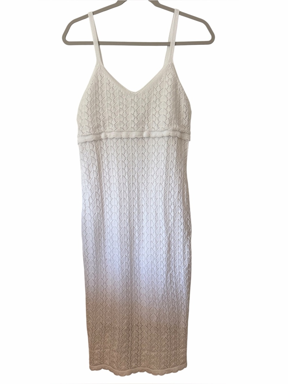525 America Pointelle White Knit Midi Dress Lined Cotton Medium NWT